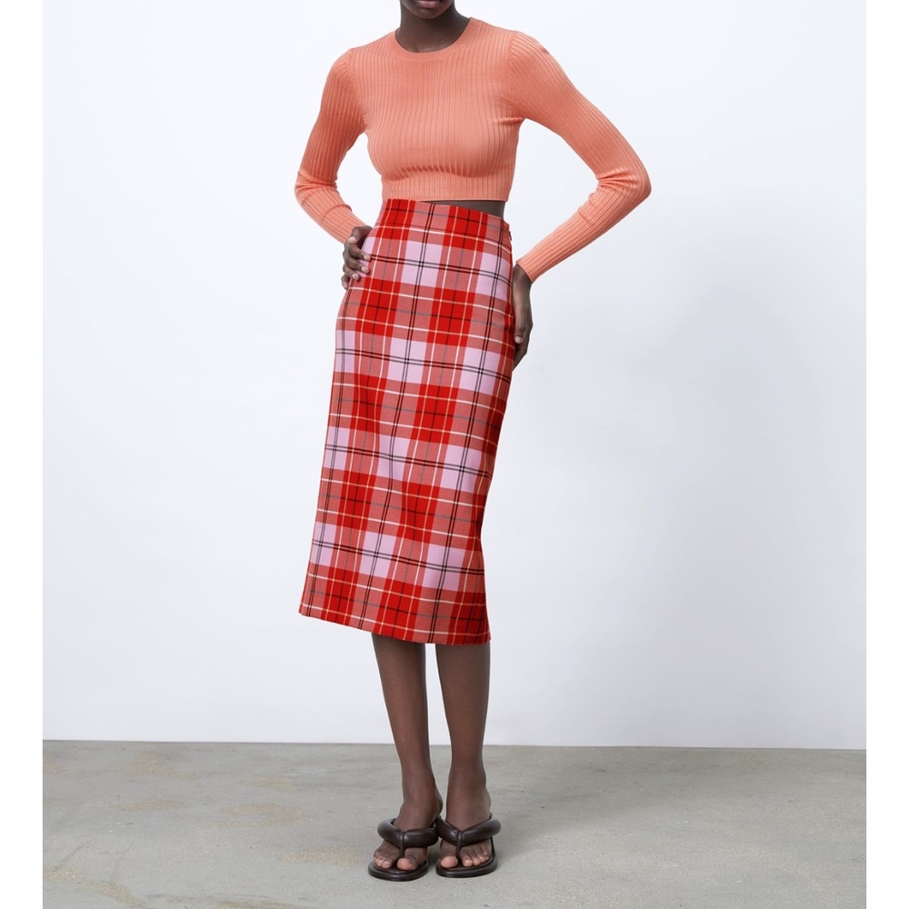Zara Plaid Midi Skirt